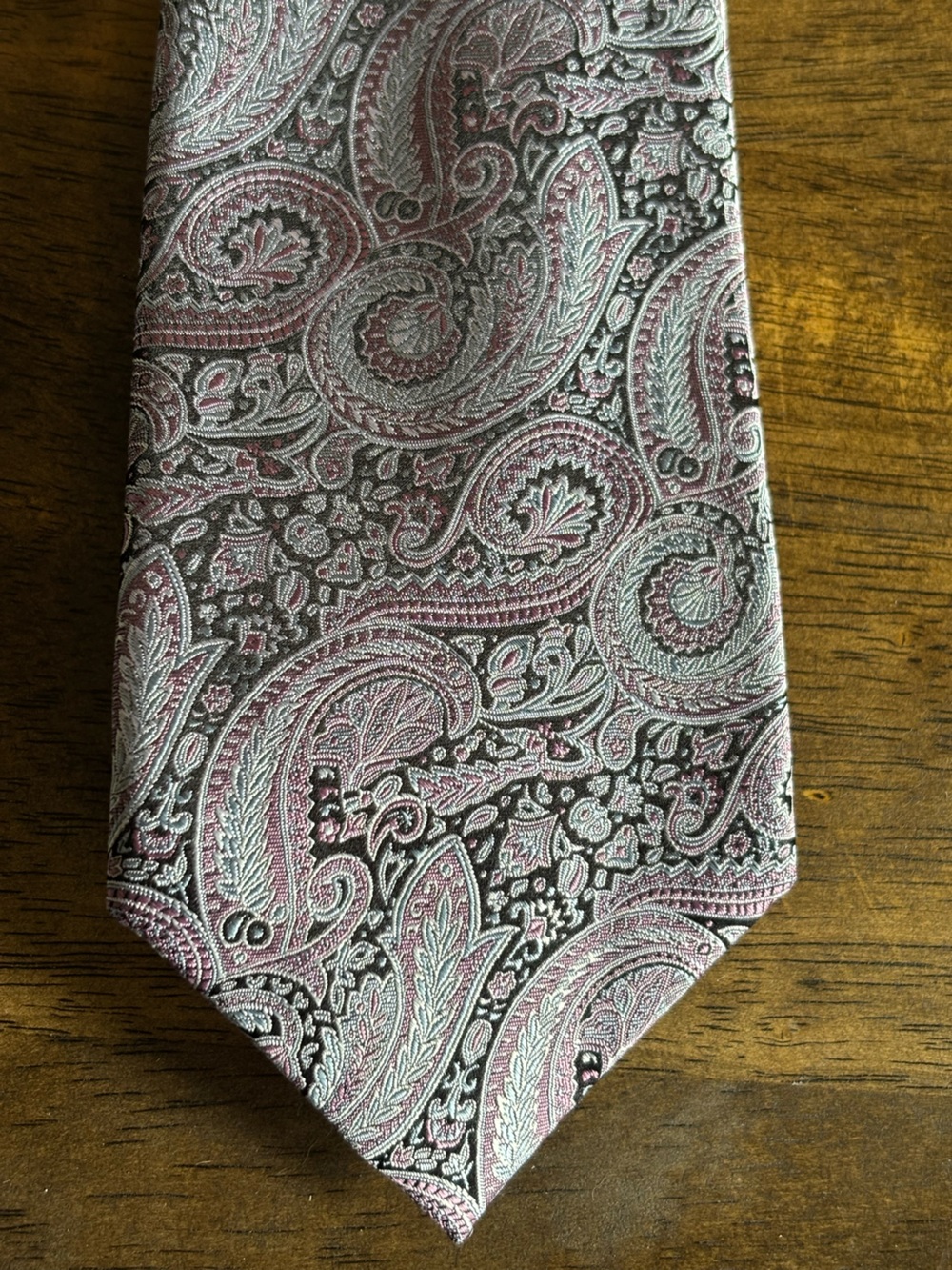 Extra Long 100% silk Pronto-Uomo Paisley Woven Tie in Pink and Gray